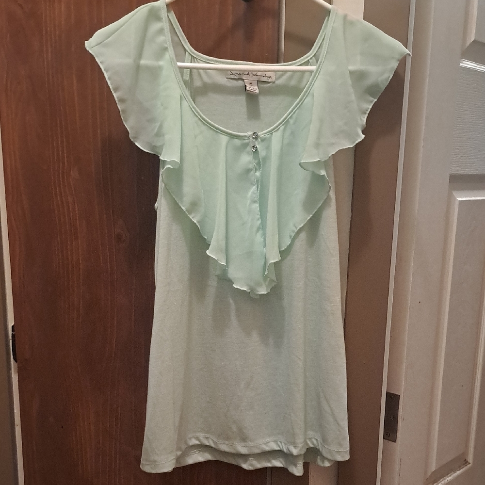 French Laundry Light Green Flutter Sleeve Blouse